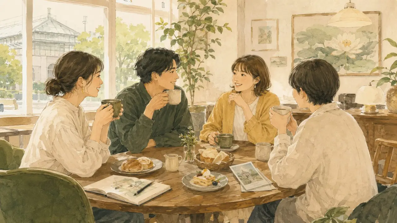 上野のカフェで展示の話をする小さな会