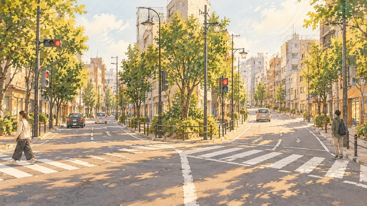 世田谷線の始発駅との風景のイラスト