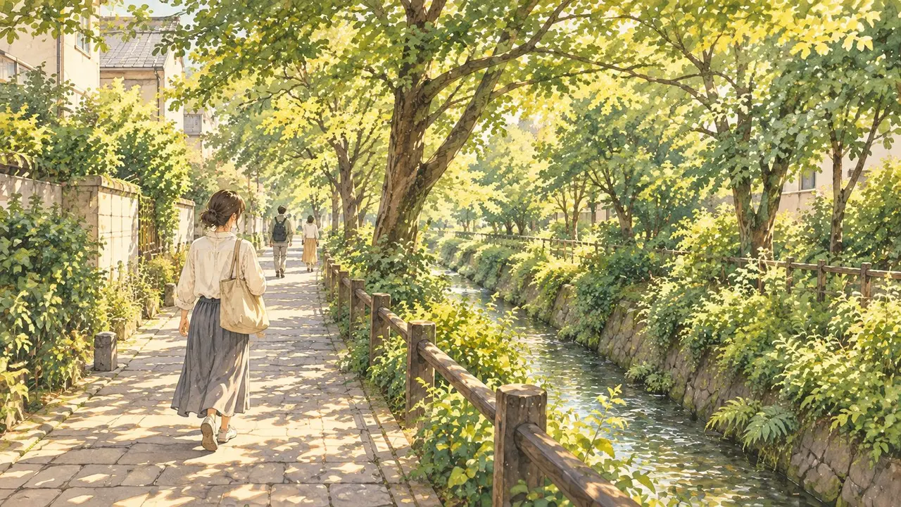 玉川上水との風景のイラスト