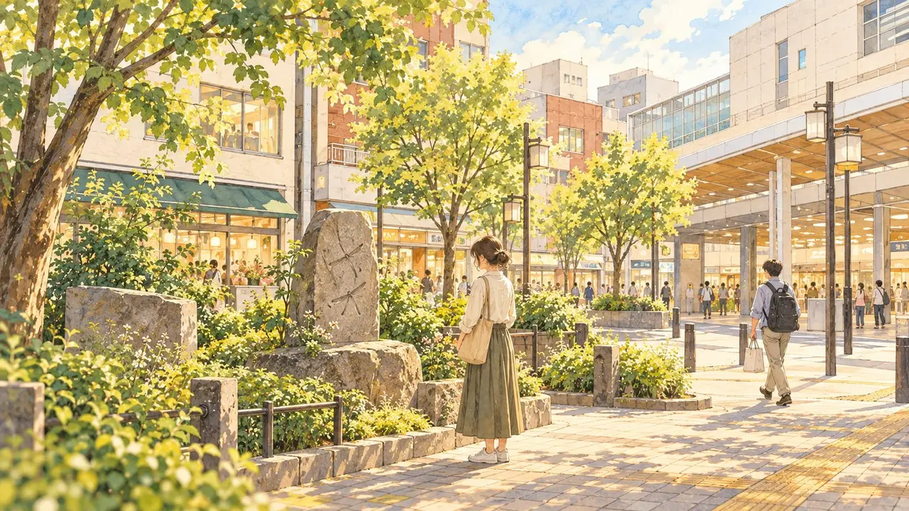 赤とんぼの碑からの風景のイラスト